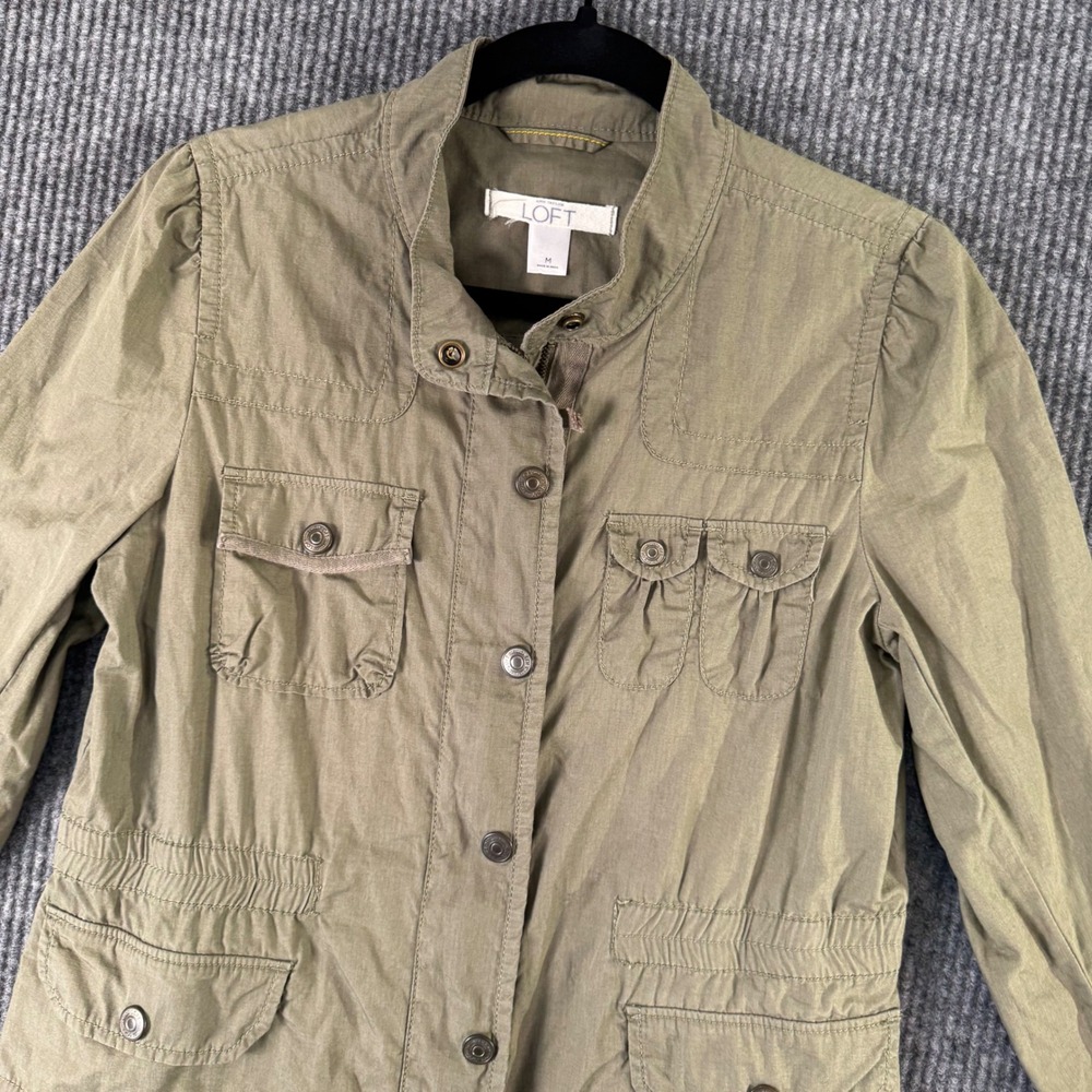 LOFT Womens M Olive Green Utility‎ Jacket Military Safari Cargo Button Up Chic